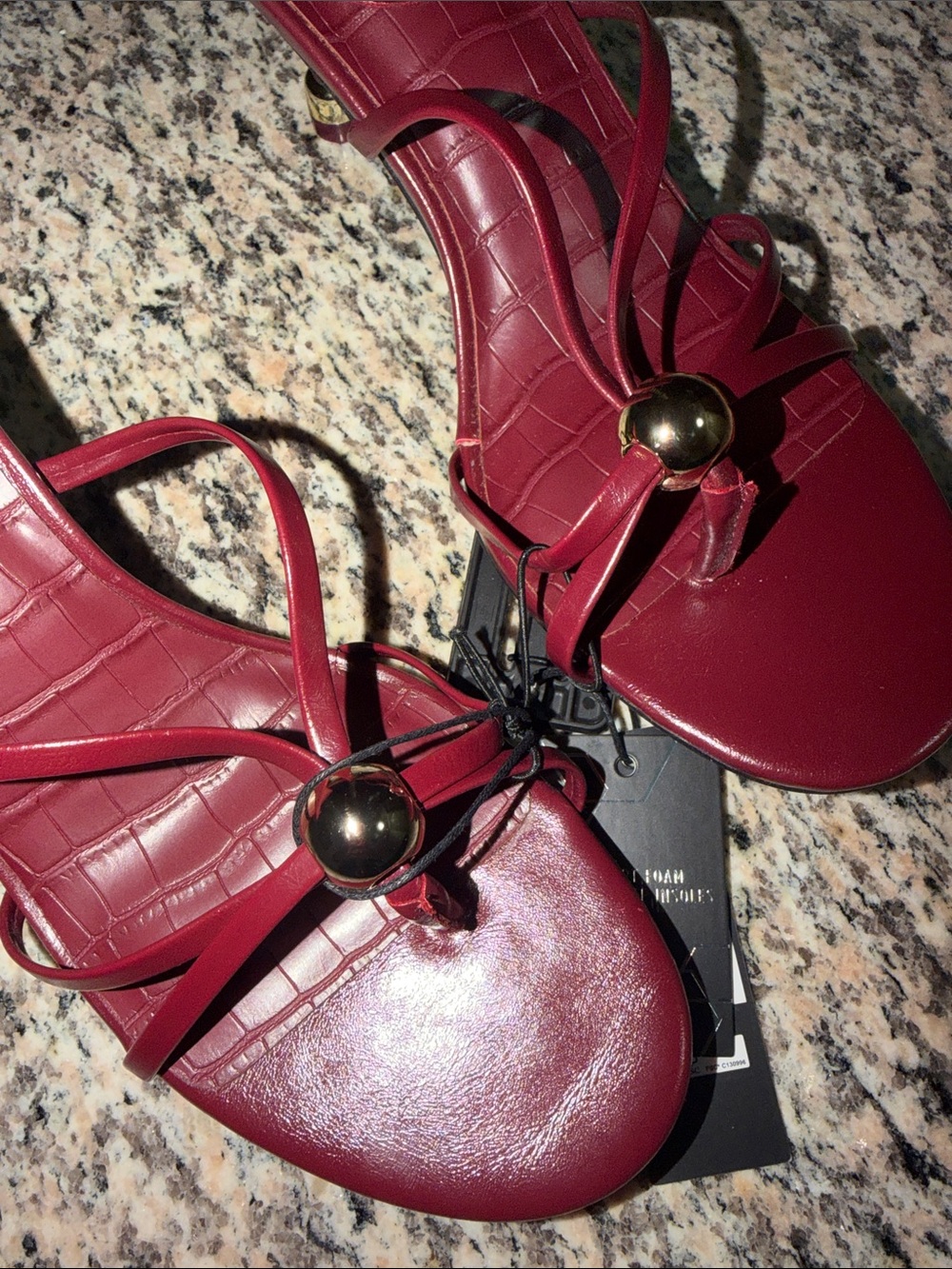 NYC Women's Burgundy Strappy Heeled Sandals with Gold Accent - Picture 4 of 11